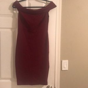 Bardot Midi Dress in Burgundy